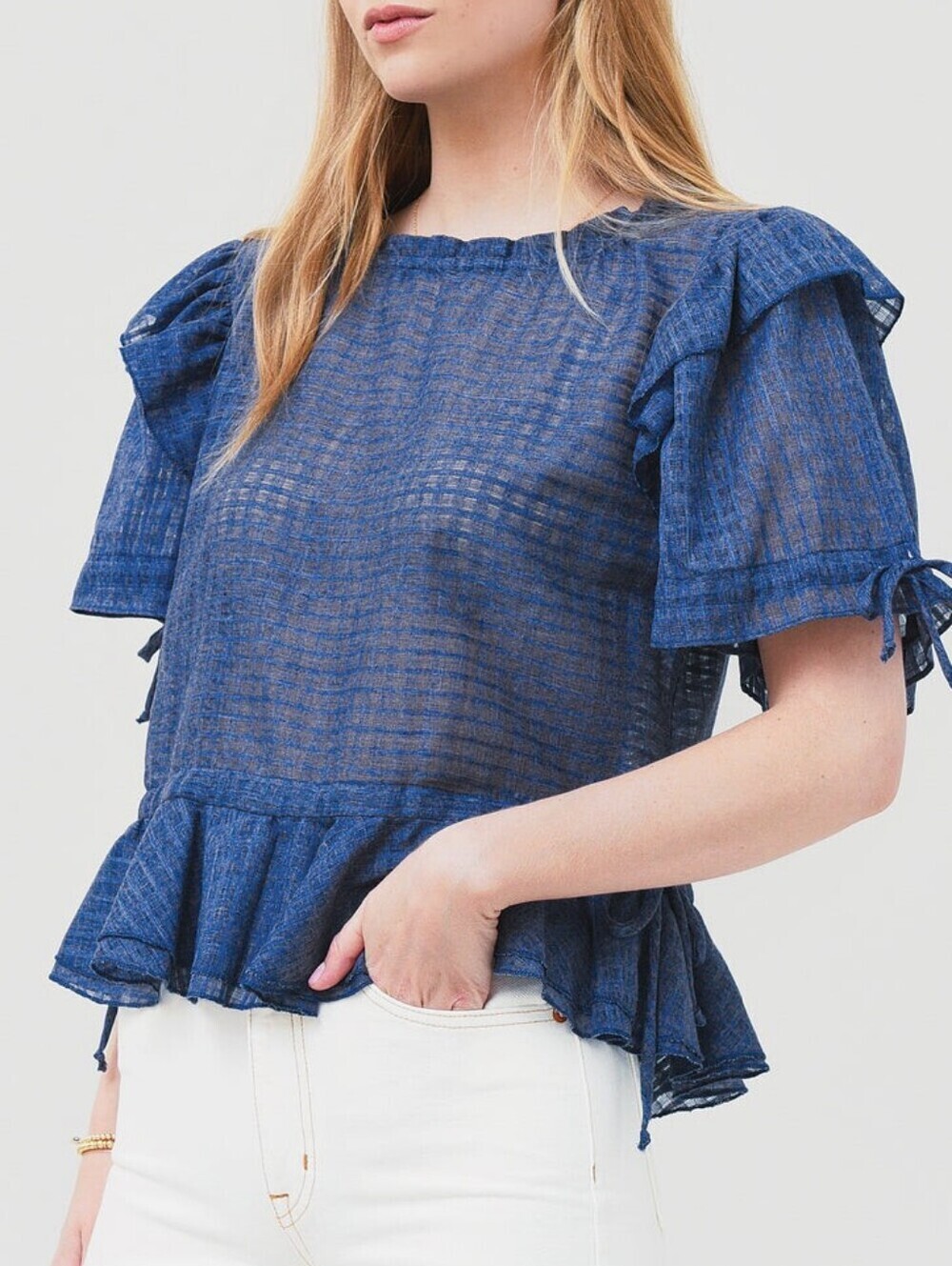 Katharine Kidd Calliope Top Blouse In Slate Blue Women's Size XS Ruffle Preppy